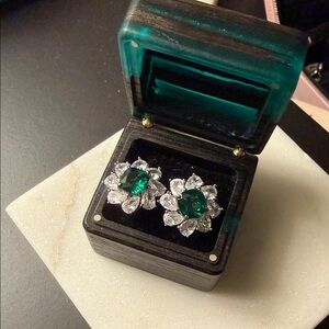 Elegant Green and Silver Floral Earrings